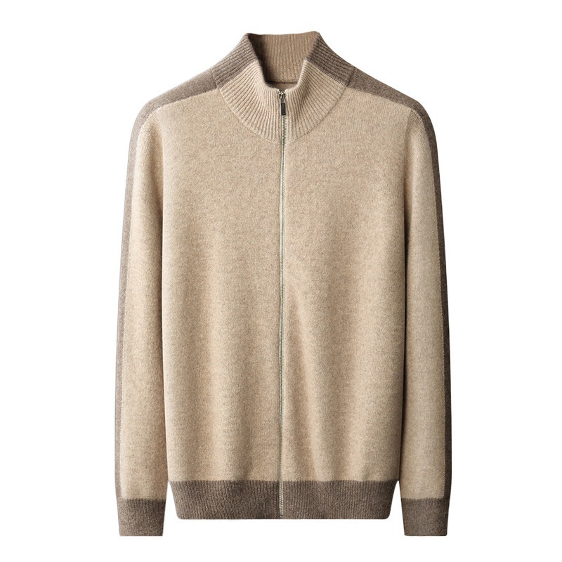 Heavy Thickened 100 Cashmere Autumn And Winter Men's Half-turtleneck Commuter Style Zipper Knitted Cardigan Jacket
