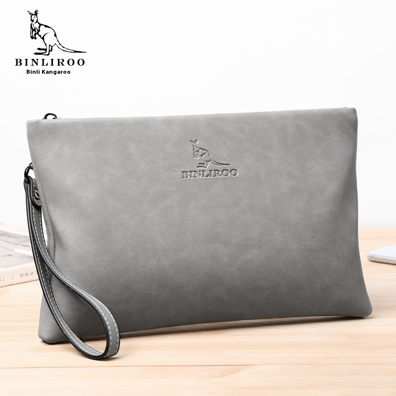 Kangaroo Fashion Men's Soft Leather Envelope Bag Large Capacity Multi-Card Slot Large Wallet Clutch Bag