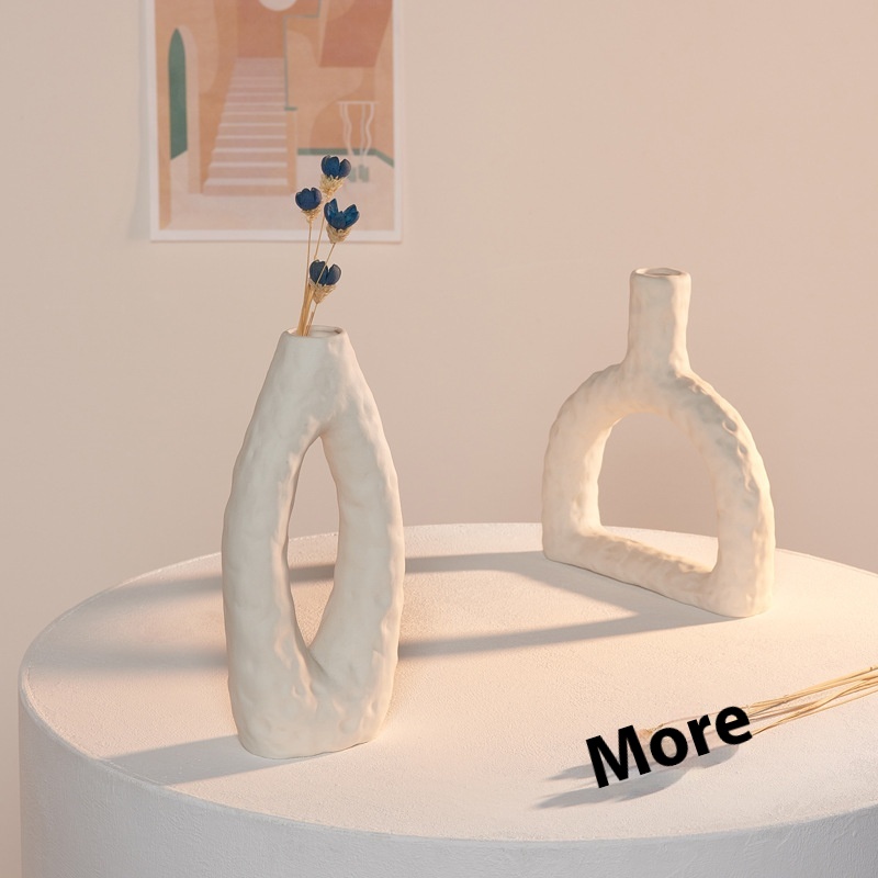 White Ceramic Vase Dried Flowers Small Fresh Living Room Flower Arrangement Baby's Breath Hydroponic Dining Table Home Decoration Ornaments