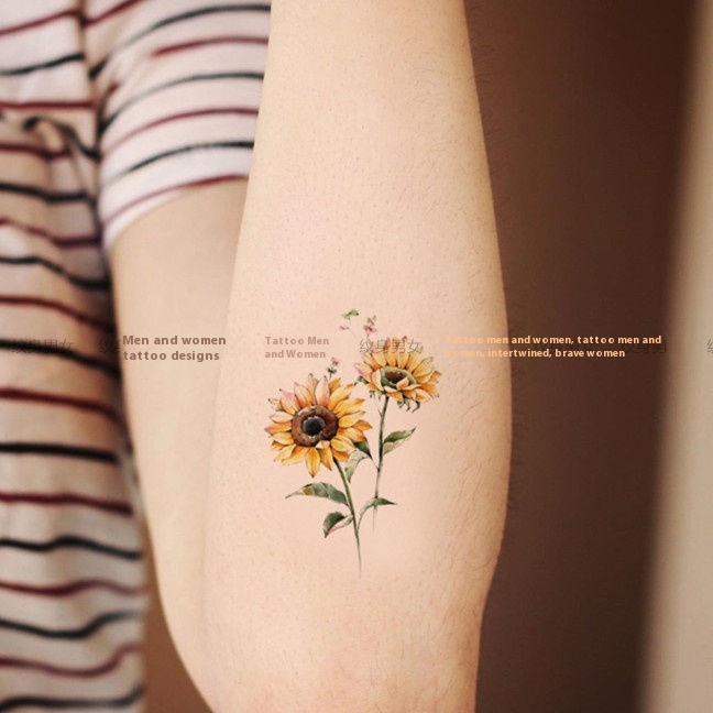Sunflower Tattoo Stickers Waterproof Women's Long-lasting Style Arm Fresh Simulation Tattoo Cover Scar Tattoo