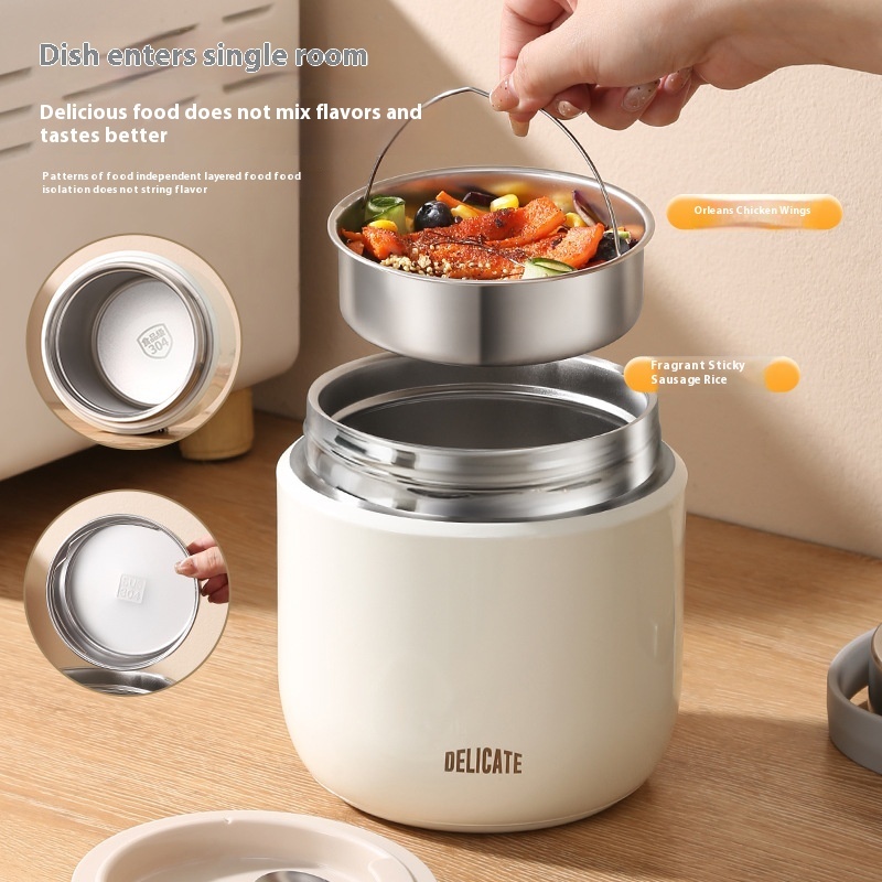 304 Stainless Steel Lunch Box Double-layer Compartment Lunch Box Office Workers With Rice Winter 24 Hours Fresh Lunch Box