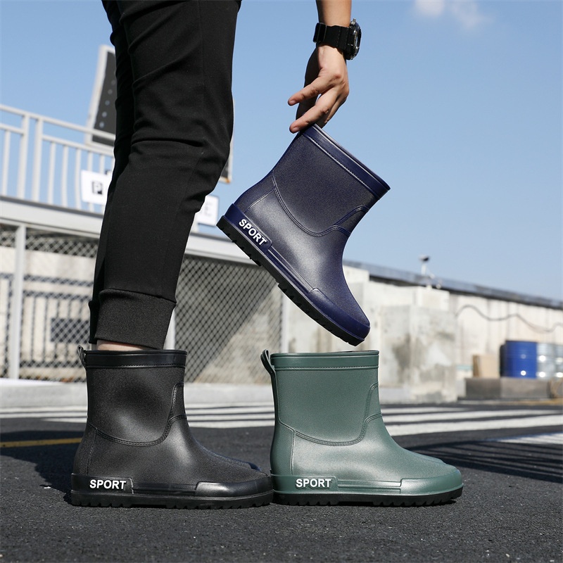 Fashion Mid-tube Rain Boots Men's Water Boots Slippers Rain Boots Plus Velvet Warm Kitchen Shoes Fishing Car Wash Rubber Shoes