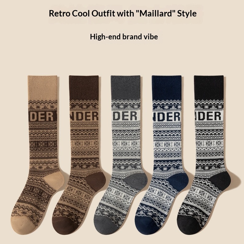 Double Needle Double Way Calf Socks Women's Autumn And Winter Black Slim Retro Stockings Half Leg Winter Warm Stockings