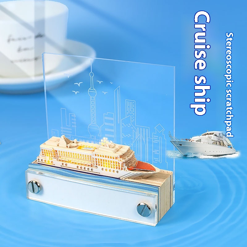 Port Cruise Ship3d Three-dimensional Paper Sculpture Note Paper Creative Gift Ship Model Seaside Beach Ornaments