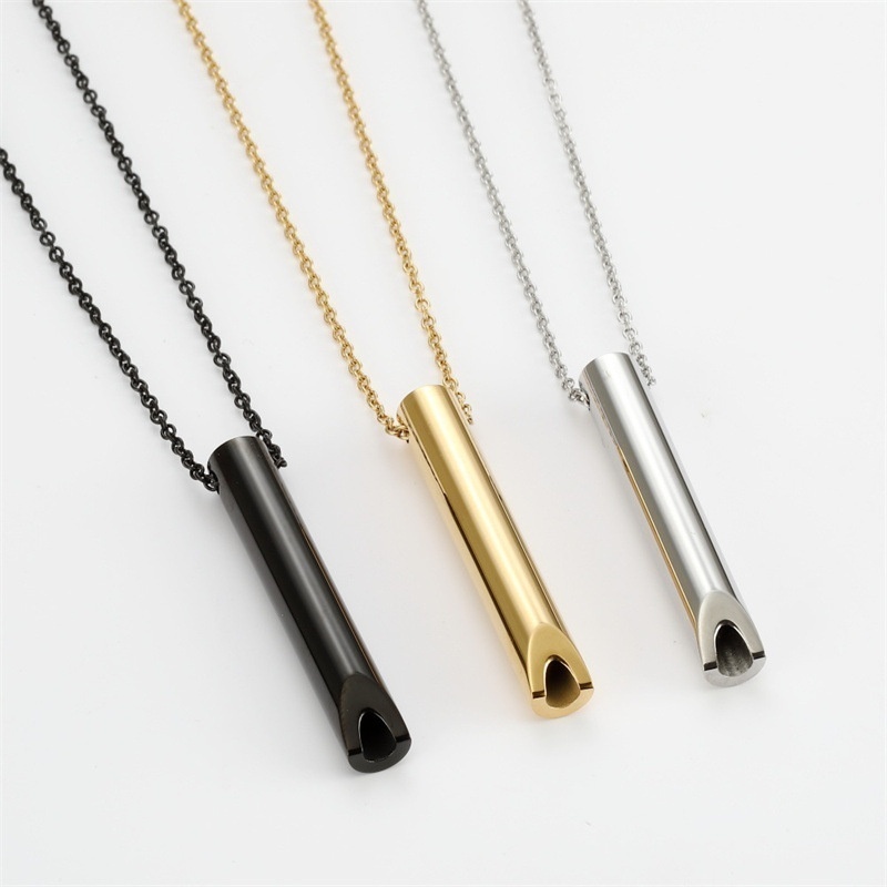 Titanium Steel Whistle Meditation Mindfulness Breathing Decompression Anxiety Yoga Stainless Steel Pendant Necklace