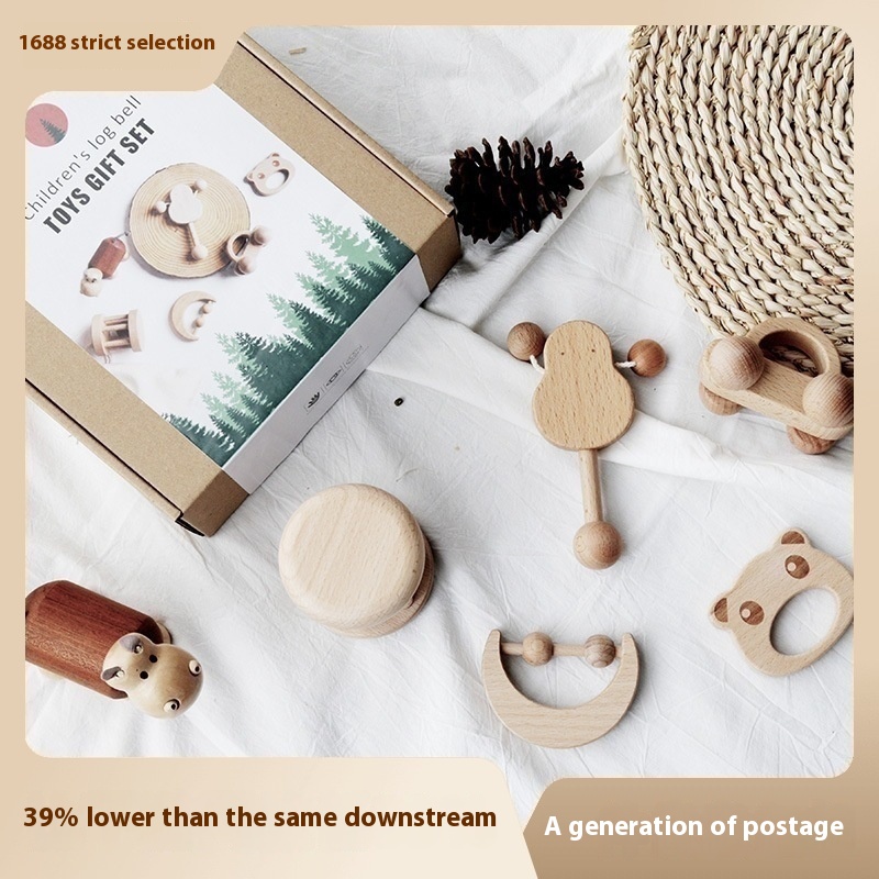 Born Log Gift Box Hand Rattle3 Months And100 Daysborn Gift Box One-year-old Gift Rattle Wooden Toy