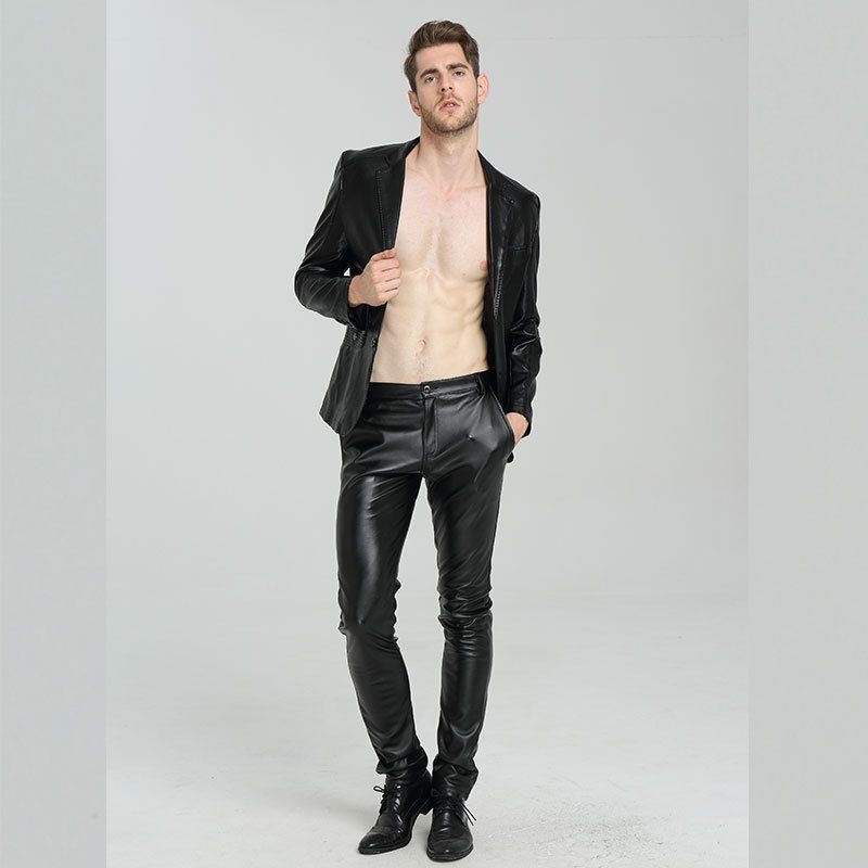 Men's Slim Plus Size Motorcycle Leather Pants