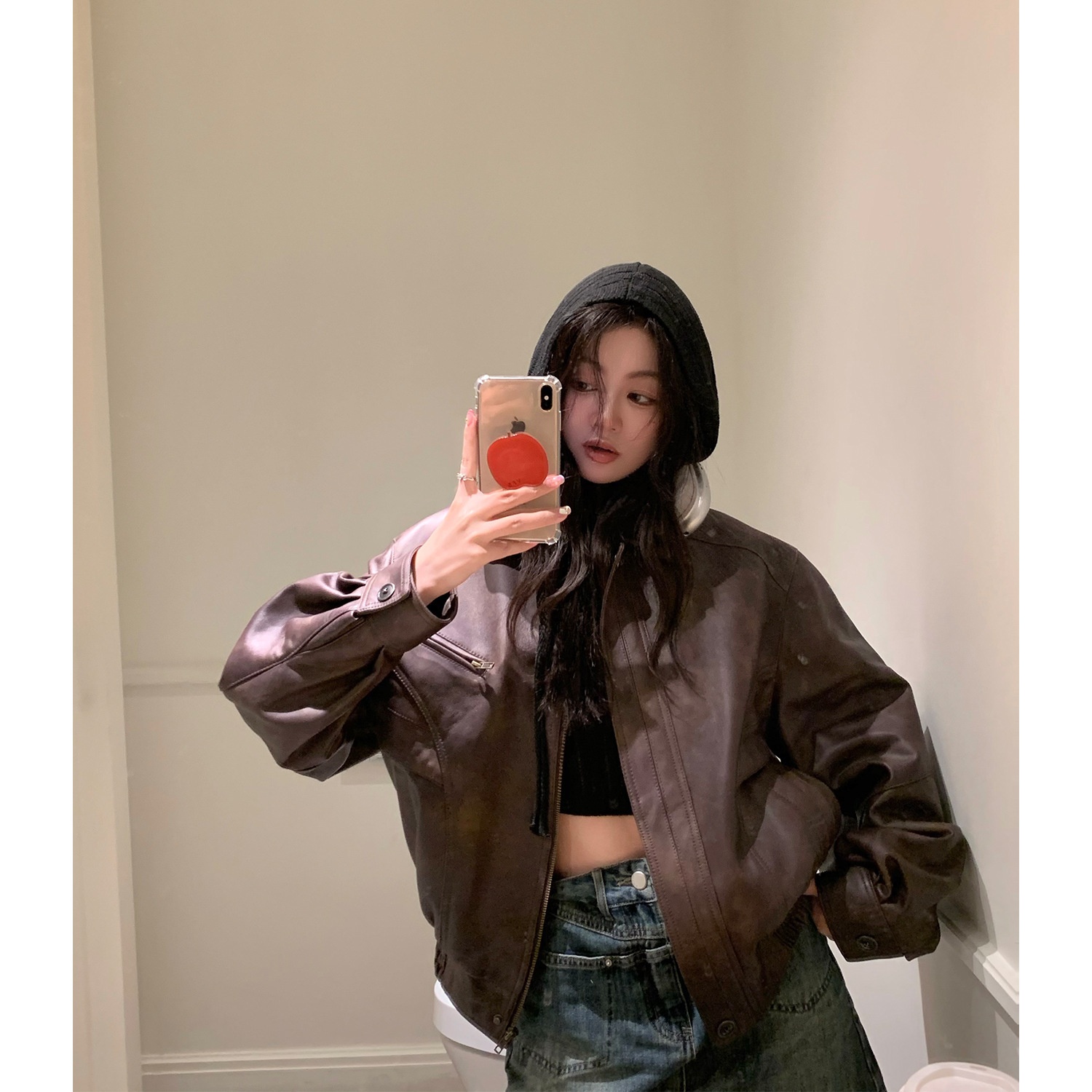 Haining Style “Coffee Street” Casual Retro Sheep Leather Genuine Leather Jacket Korean Style Jacket For Women
