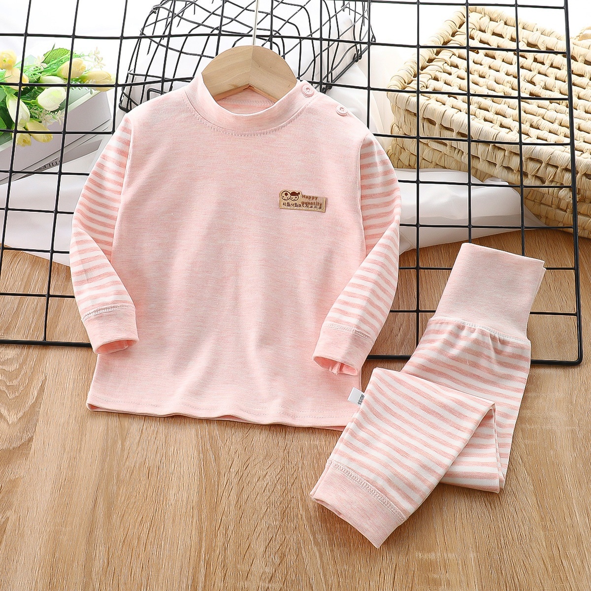 Children's Colored Cotton Autumn Clothes And Autumn Trousers For Infants And Young Children High Waist Belly Protection Pants Underwear Suits For Boys And Girls Baby Autumn And Winter Bottoming Pajamas