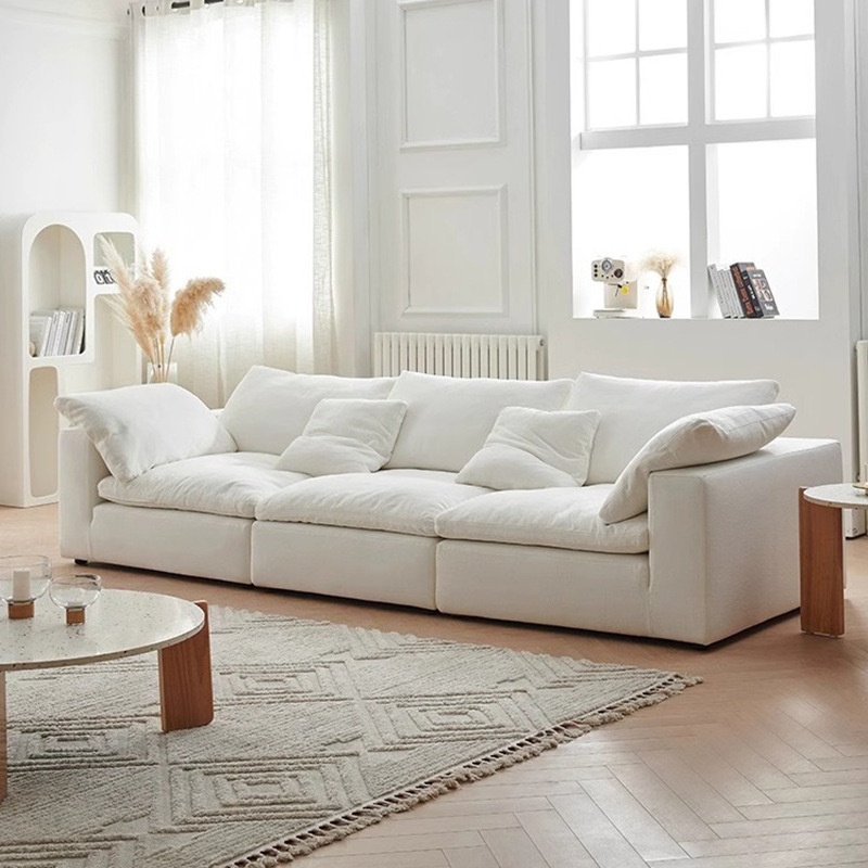 Compressed Sponge Sofa Designer Cream Wabi-sabi Wind And Cloud Sofa Cotton And Linen Straight Row Fabric Sofa Free Group