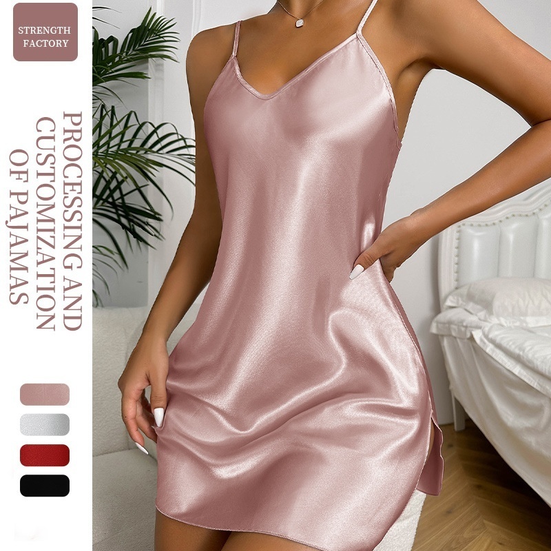 Women's Casual Home Clothes Sexy Short Skirt Small Sling Solid Color Pure Desire Style European And American Women's Nightgown Nightdress