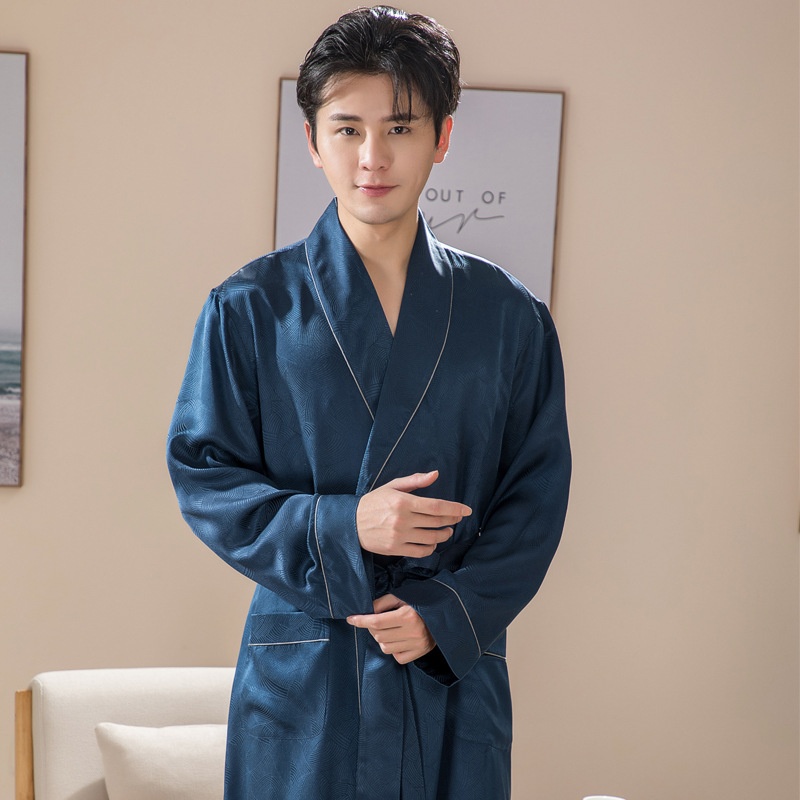 Silk Pajamas Men's Spring Mulberry Silk Thin Casual Comfortable Men's Silk Nightgown