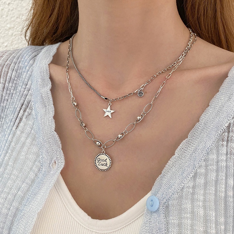 Summer YRetro GOODLUCKNecklace Women Temperament Star Clavicle Chain Simple Student Men And Women