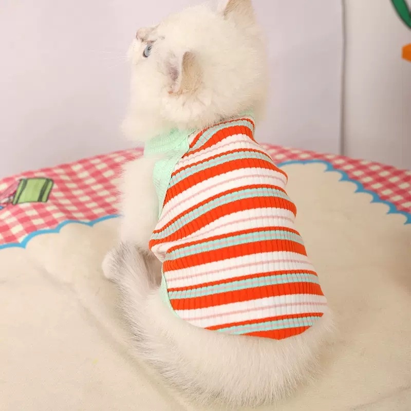 Fashionable Striped Vest For Cats In Spring,Autumn And Summer,Thin Pet Clothing For Young Cats In Spring,Anti-hair Loss,Comfortable And Breathable