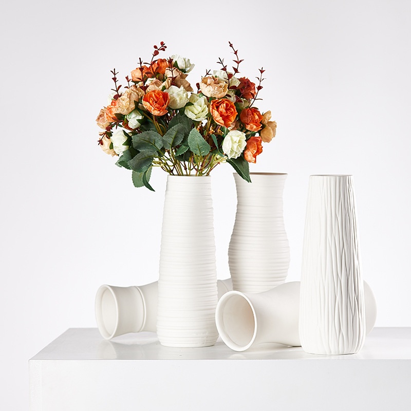 Nordic White Ceramic Vase Full Of Star Dried Flowers Small Fresh Flower Arrangement Home Living Room Table Hydroponic Decoration Ornaments