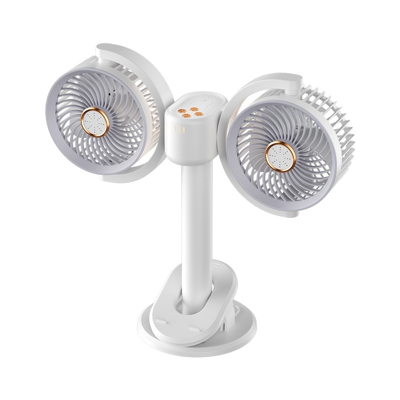 Double-head Circulating Fan Desktop Desktop Clip Fan Camping Fan Lights Can Be Timed Electric Fan Dormitory Wall-mounted Wind