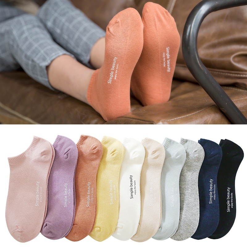 Spring And Summer Breathable Boat Socks For Women Korean And Japanese Style Hot Stamping Socks For Soles Of Feet Cotton Solid Color Creative Women's Socks