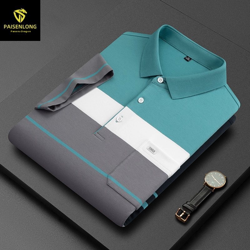 Paisonlong Summer Short-sleeved Men's T-shirt Polo Shirt Men's Striped Shirt Boys Short-sleeved T-shirt