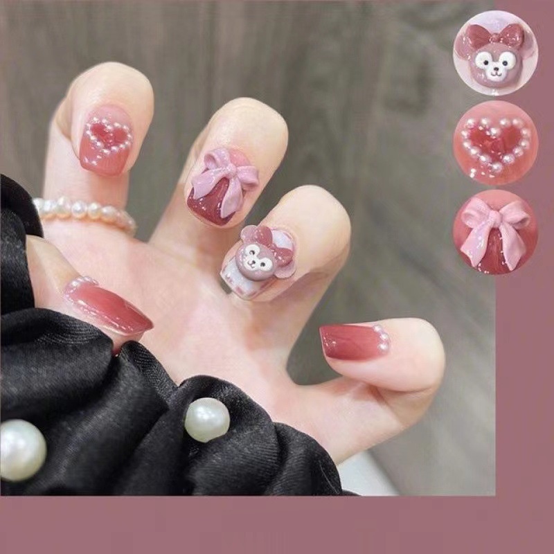 Pink Gradient Rose Filipino Fake Nail Pieces Wearable Nail Stickers Finished Nail Stickers Nail