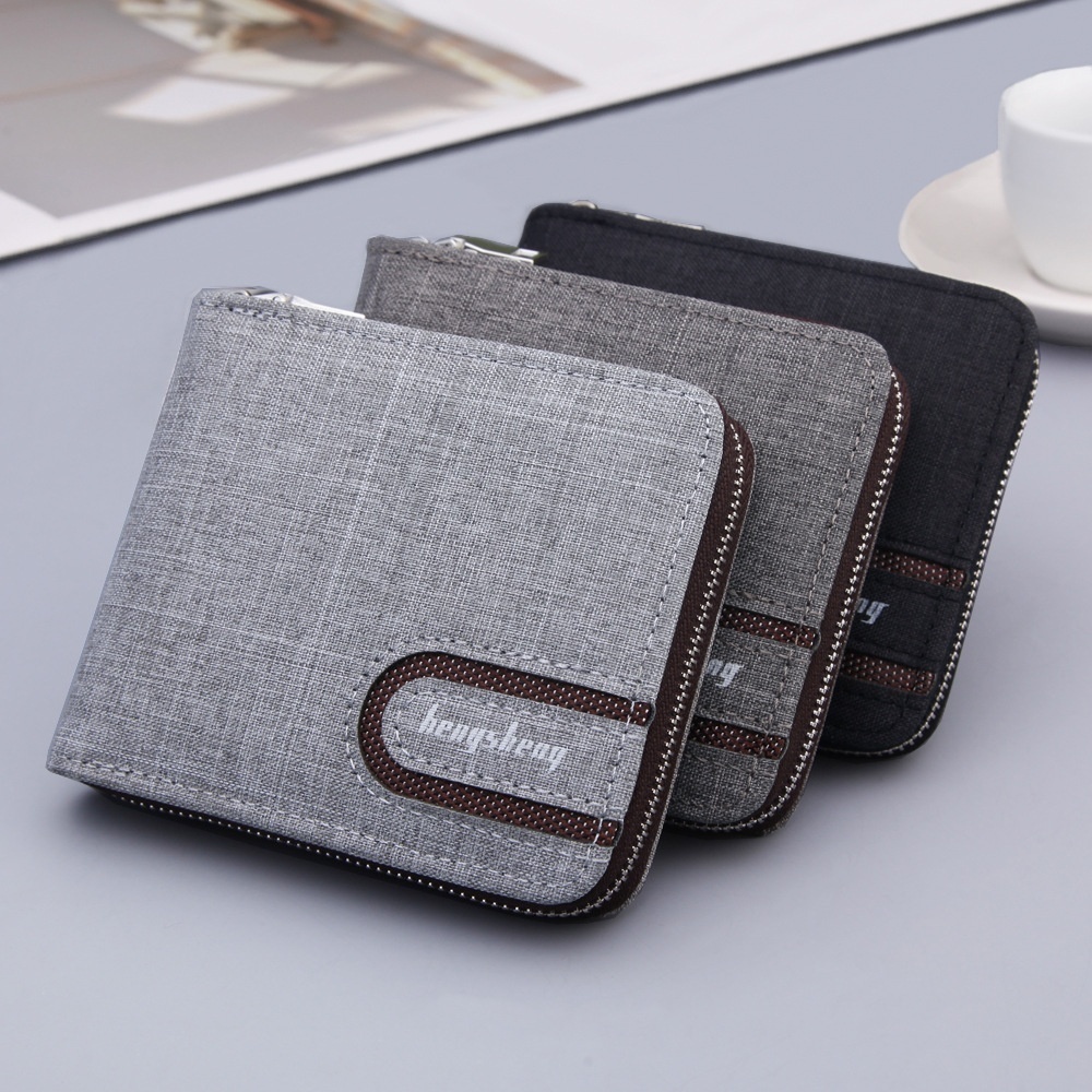 Hengsheng Wallet Men's Short Simple Zipper Bag Multi-function Canvas Wallet European And American Leisure Multi-card Slot