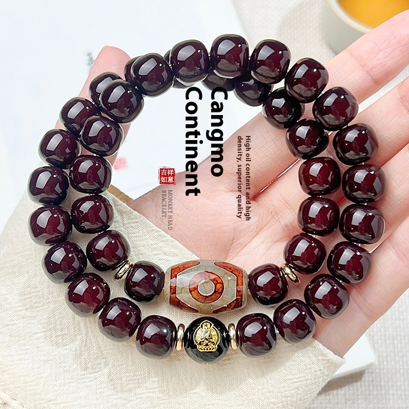 [Zodiac Patron Saint] Bodhi Double-circle Bracelet With Loose Heart Old Material Male Ben-life Buddha Bodhi Buddha Beads Wen Play Obsidian