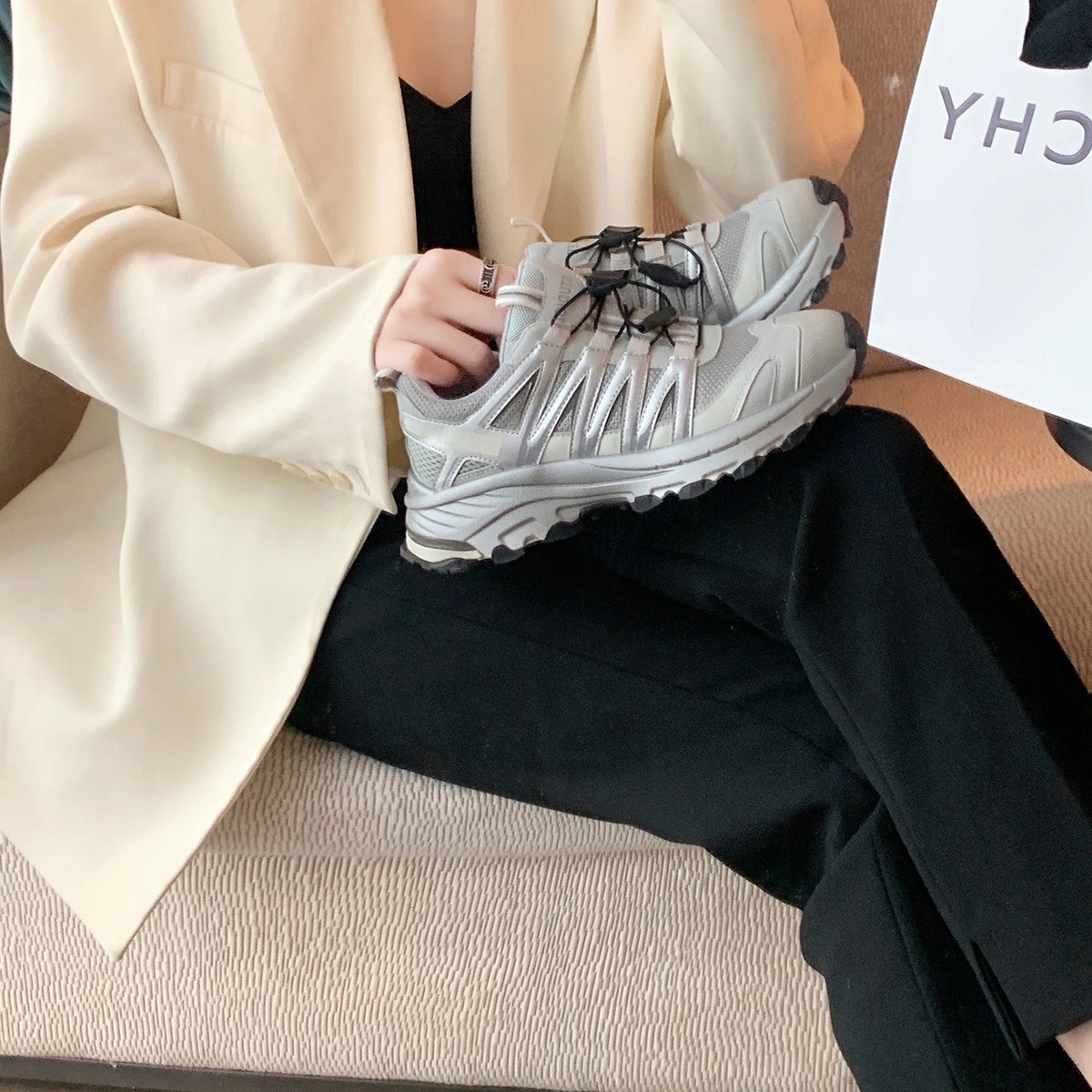 [Galoya|+LY]Round Head Stitching Breathable Dad Shoes For Women Thick Bottom Heightening Casual Sports Shoes Spring And Summer