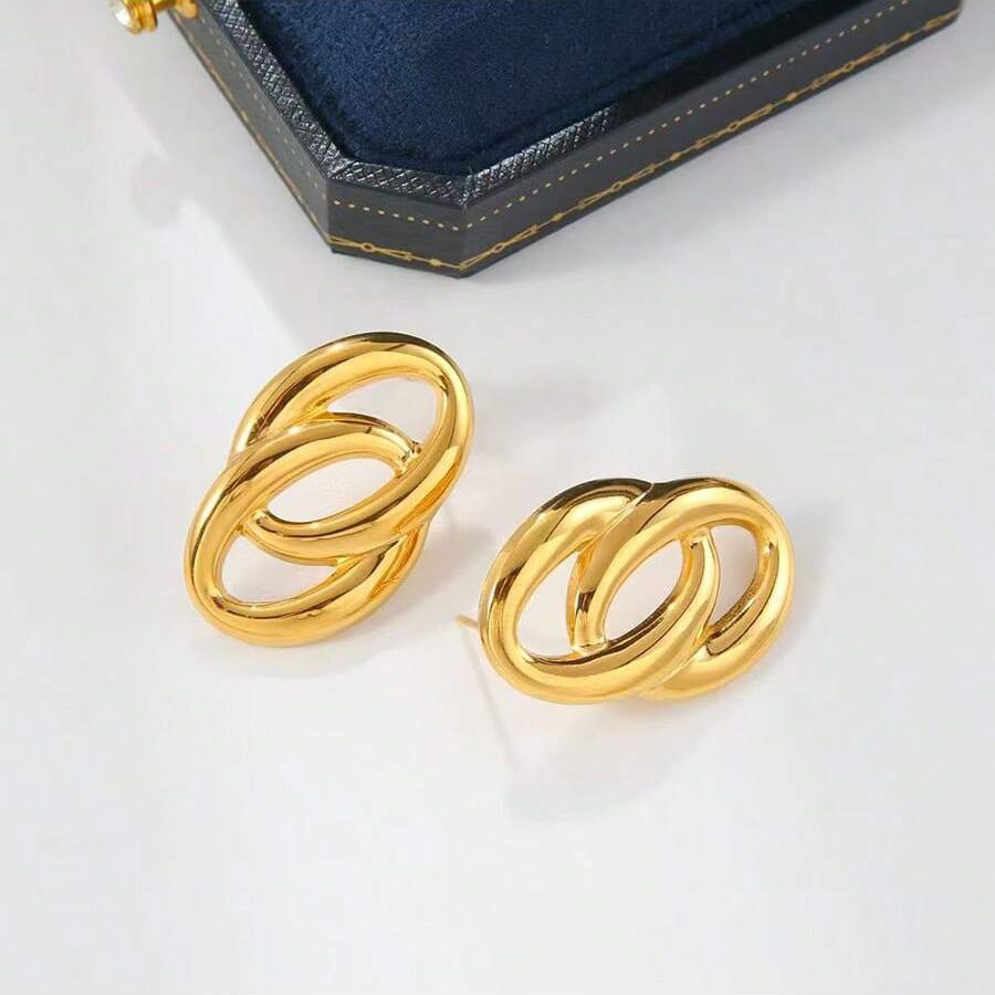 Fashion Stainless Steel Gold Earrings Women's Fashion Personality Simple High-end Sense Design O-ring Earrings