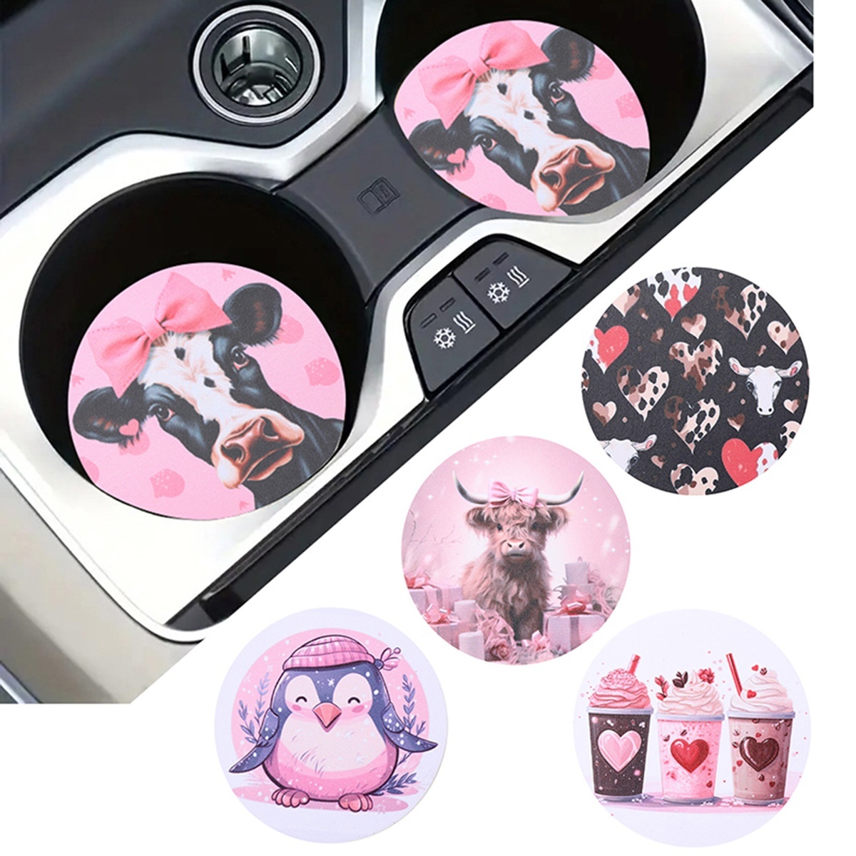 Bow Bull Head Love Milk Tea Ice Cream Pattern Leather Coaster