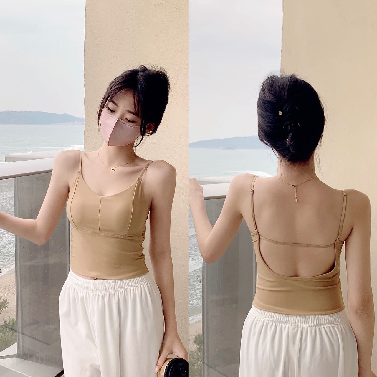 Ice Silk Big USexy Backless Camisole Small Vest For Women To Wear As Outerwear Short Style With Chest Pad Fixed Cup Breast Wrap Underwear