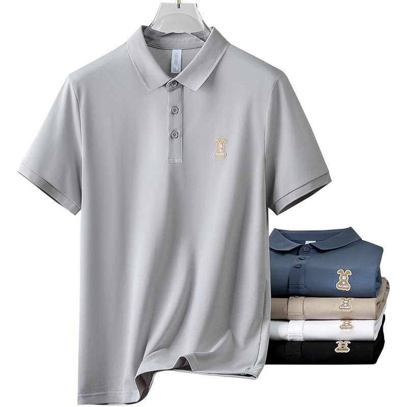 Mercerized Bead Cotton Polo Shirt Men's Summer Short Sleeve Cool Breathable Business Lapel T-shirt