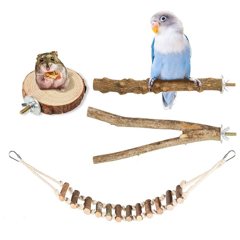 Parrot Toy Set,Prickly Ash Wood Stand Stick,Swing Platform,Soft Ladder,Bird Supplies,Special Bird Toys