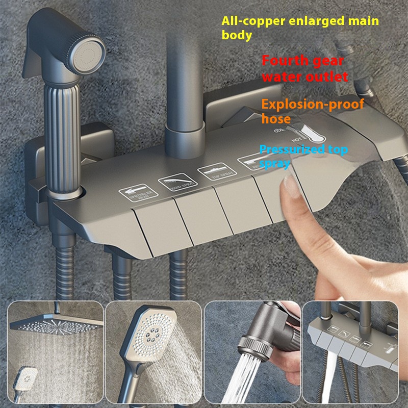 Rain Shower Set Piano Key Smart Thermostatic Display Home Bathroom Handheld Shower Simple Nozzle