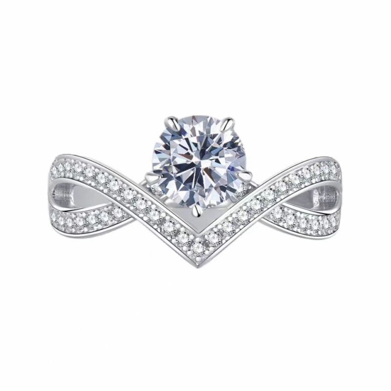 Ring Women's S925 Sterling Silver V-wing Crown 1 Karat Wedding Moissanite Jewelry Empty Holder