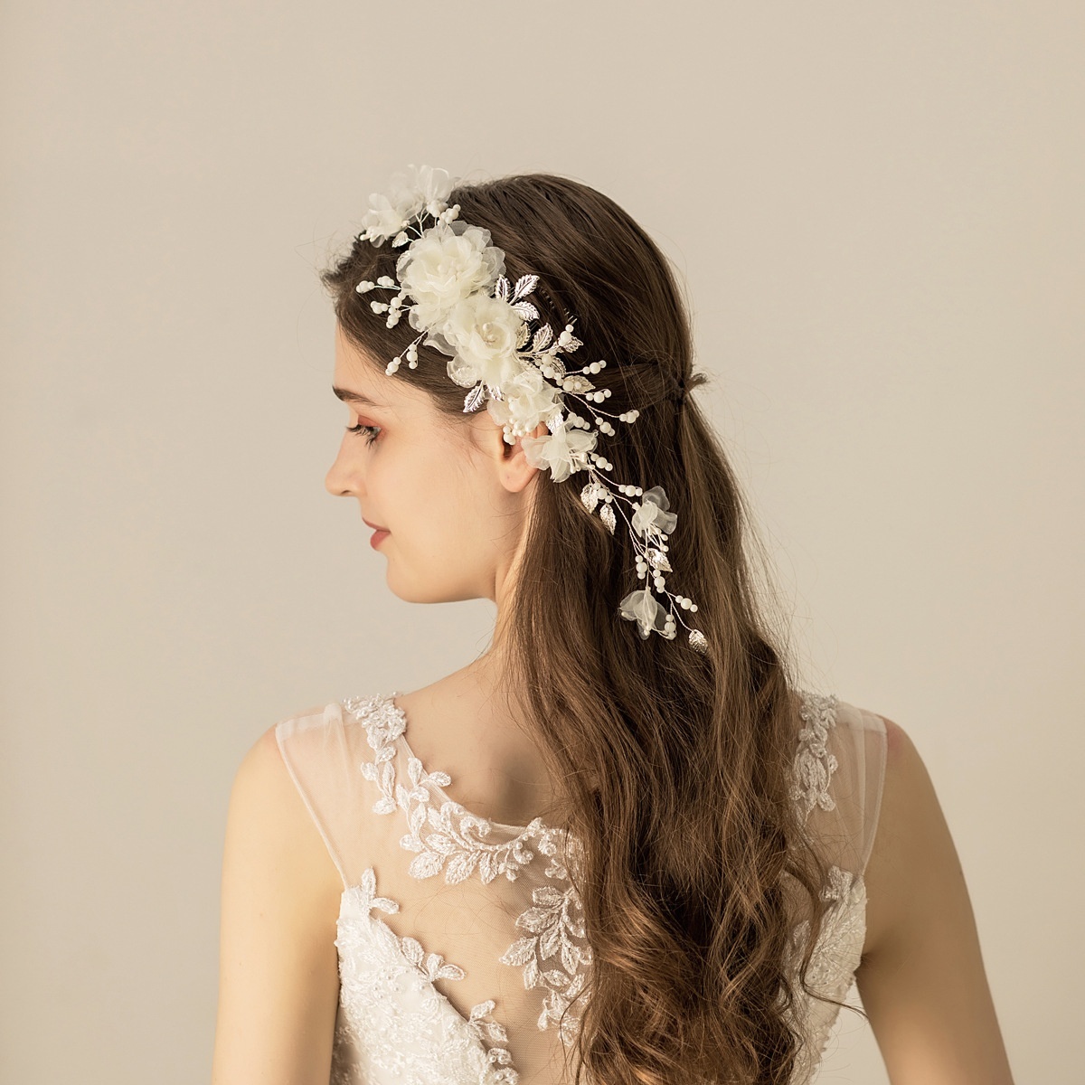 O564 Forest Fairy Flower Headdress Exquisite Beaded Silver Leaf Hair Comb Bridal Wedding Dress Hair Accessories