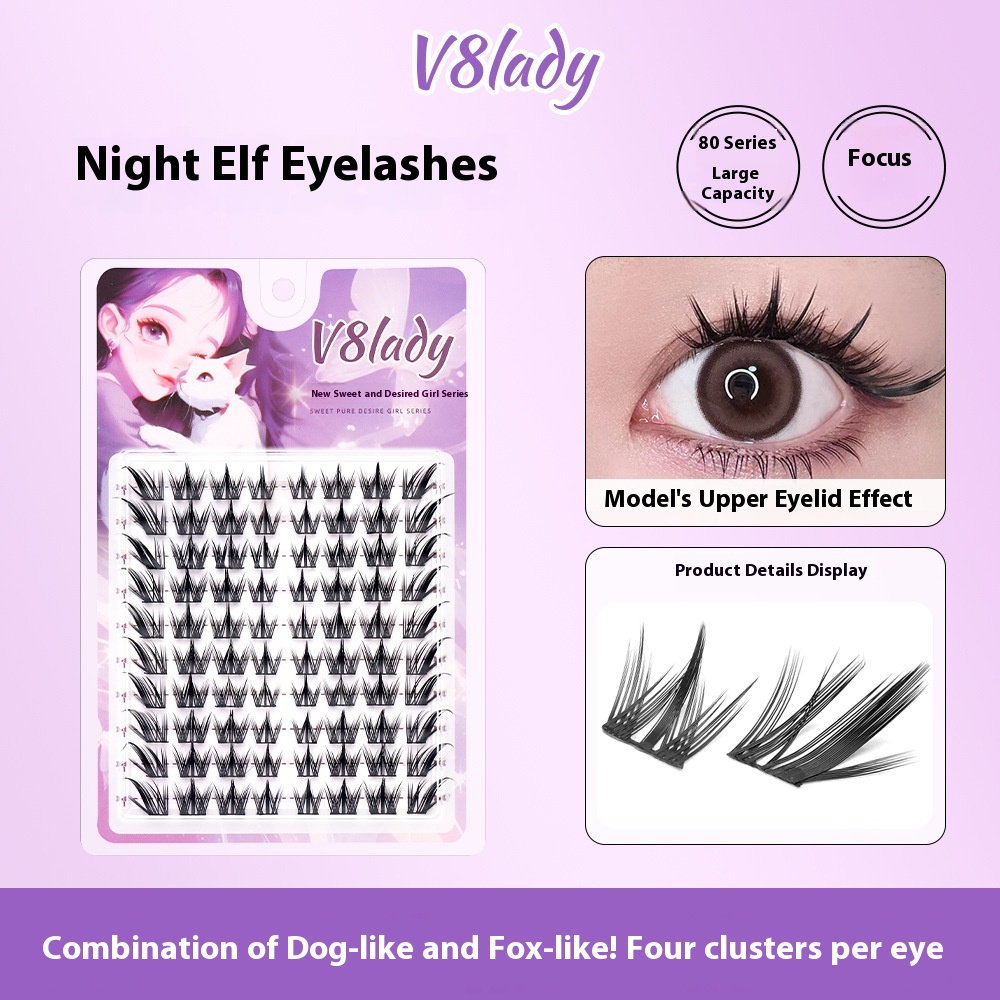 Night Elf Fox Cartoon Eyelash False Eyelash Fox Series Oblique Flying Dog Series Thick Curly Thin Stem Segmented Soft