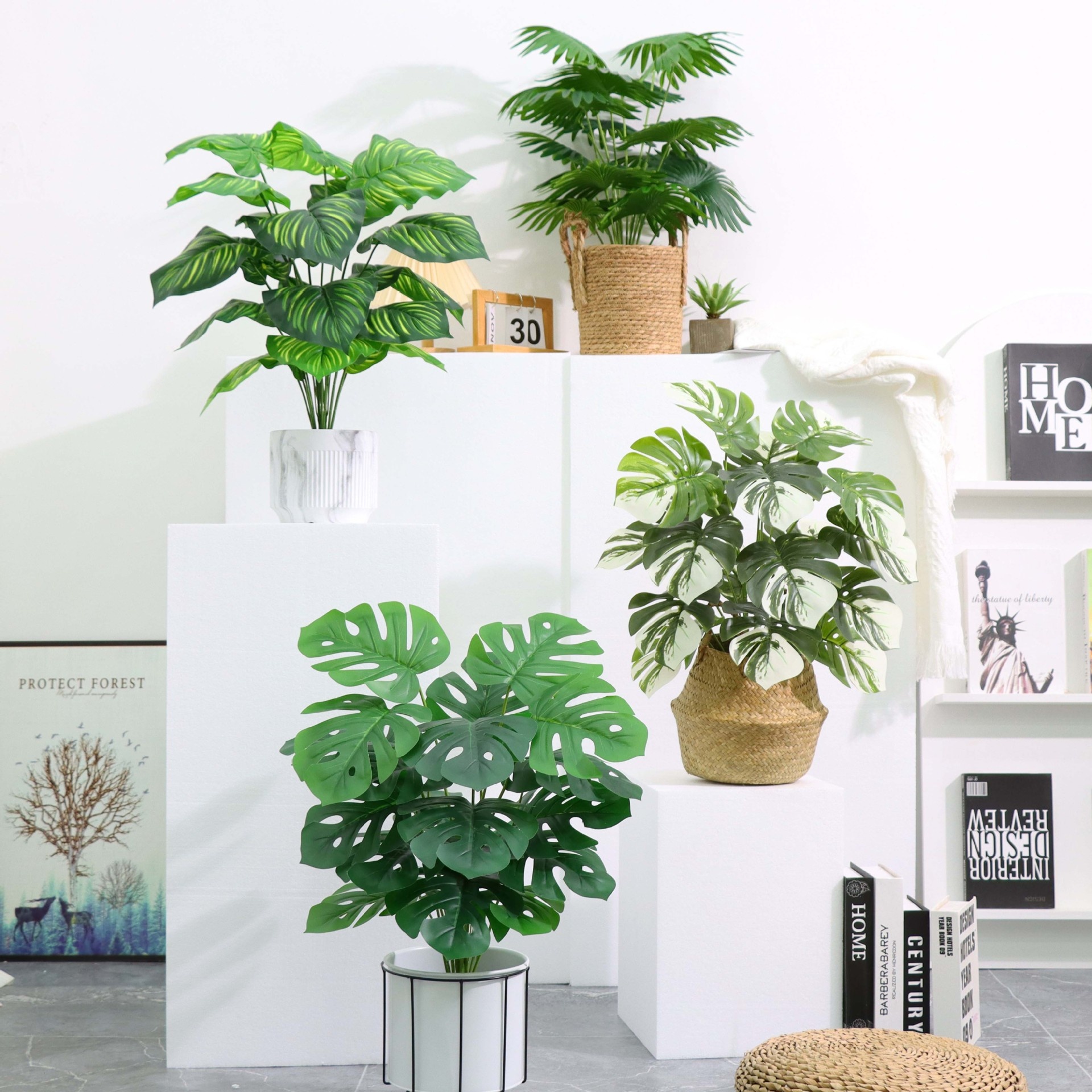 Nordic Style Living Room Simulation Green Plant Monstera Small Potted Fake Green Plant Ornaments Decorative Plants Artificial Flower Decoration