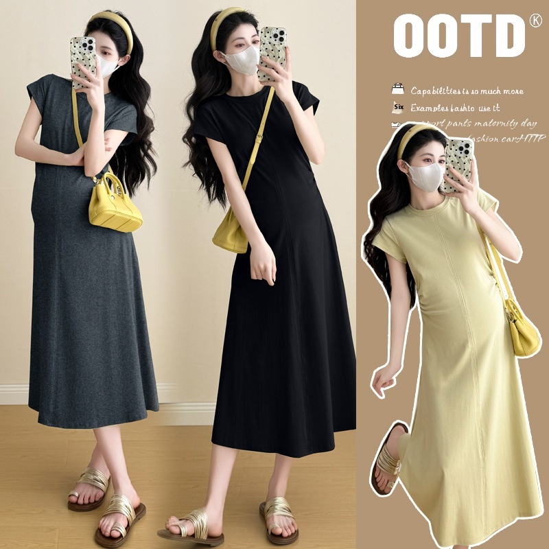 Maternity Summer Fashion Dress Summer Fashionable Mom Korean Style Simple Elegant Loose Slimming Age-reducing Skirt