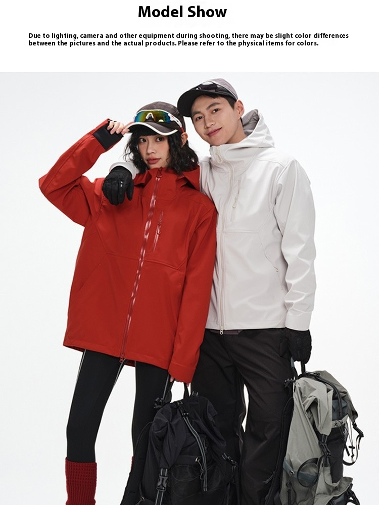 Outdoor Soft Shell Jacket Three-proof Hooded Autumn And Winter Plus Velvet Couple Style Splash-proof Jacket Mountaineering Clothing