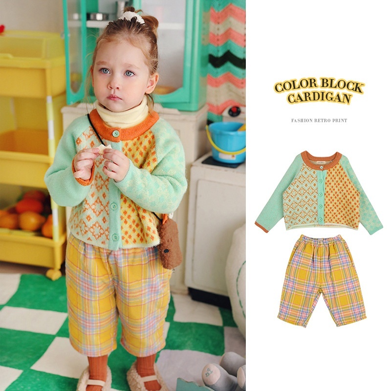 22 Return Korean Version Of Popular Children's Thick Sweater Jacquard Small And Medium Children Girl Tops Girls Knitted Cardigan Winter