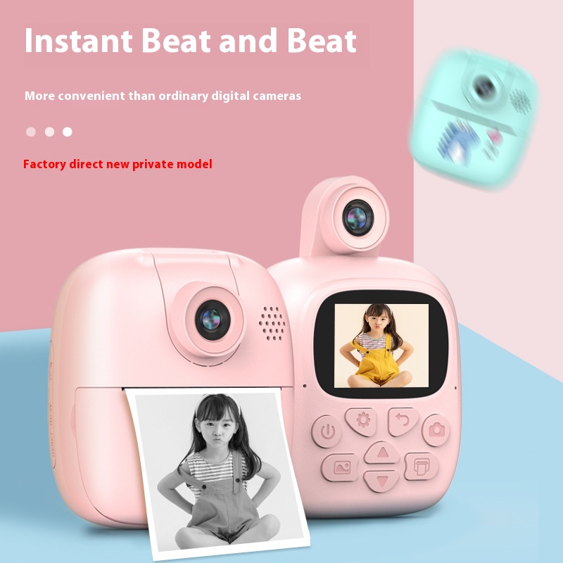 Private Model Polaroid Children's Camera2400 W Printable Thermal Paper Lens Front And Back Flip Baby Gift