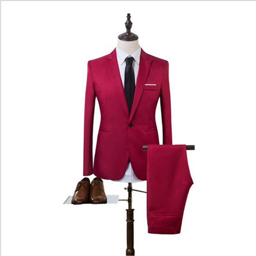 2019 Autumn And Winter Fashion Men's Korean Version Of Slim Solid Color Business Suits One Button Simple Wedding Suit