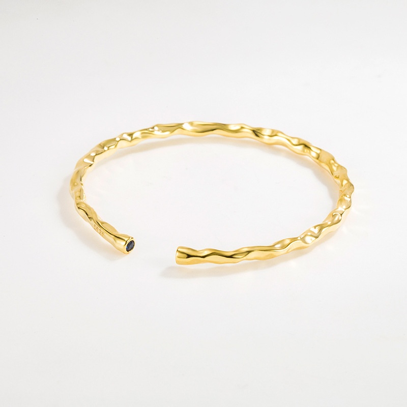 European And American Niche Design S925 Sterling Silver Wave Line Bracelet Micro-inlaid Zircon Cold Style All-match Open Bracelet