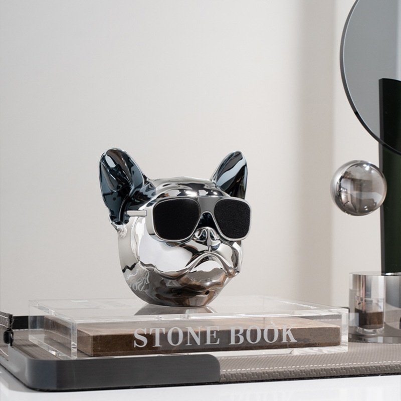 Bulldog Head Bluetooth Speaker–Electroplated TWSWireless Desktop Decor Speaker