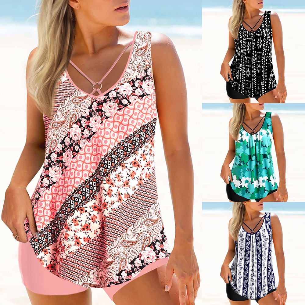 Tankini European And American Foreign Trade Swimsuit Split Skirt Two-piece Sling Conservative Swimsuit Flat Corner