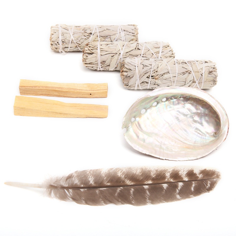 White Sage Cleaning Kit Turkey Feather Abalone Shell Purification Tool White Sage