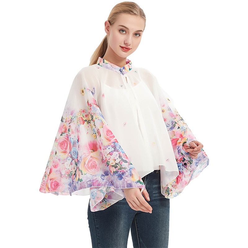 Summer Driving And Cycling Button Sun Protection Clothing Women's Cardigan Printed Sun Protection Thin Shawl Sunshade Cape