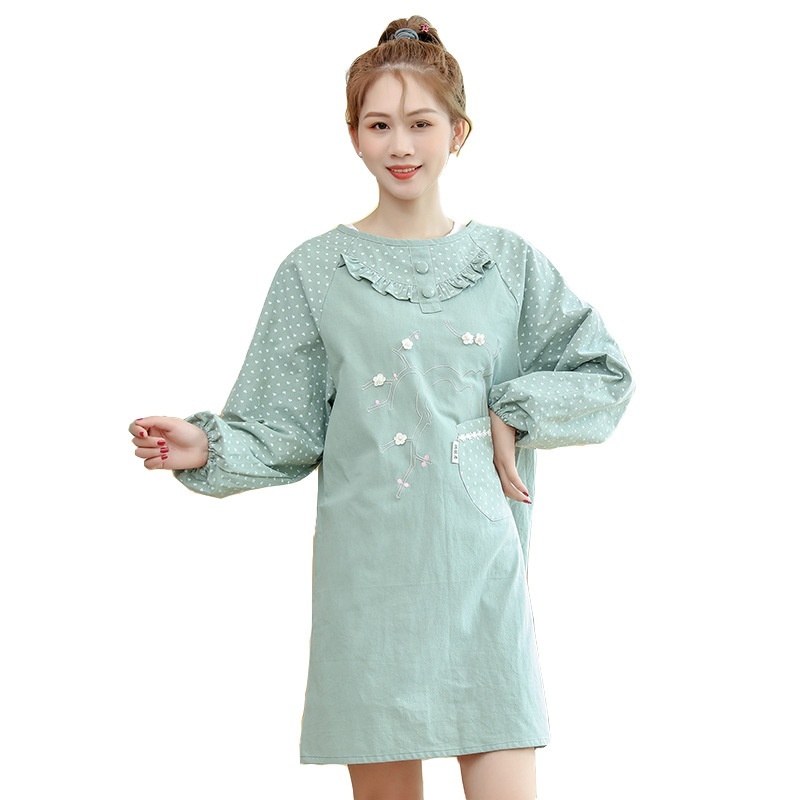 Apron Made Of Pure Cotton For Home Use, Solid Color, Nordic Style, Fresh And Simple, Oil-Resistant, Long-Sleeved Smock For Women, Suitable For Adults In The Kitchen