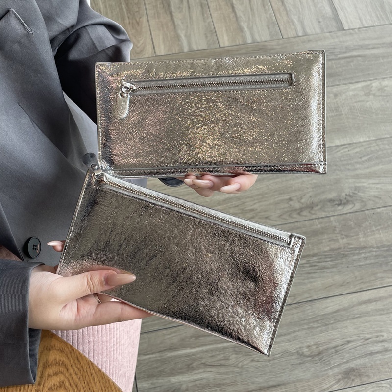 Genuine Leather Long Wallet Women's Fashion Silver Wallet Head Layer Cowhide Mobile Phone Bag Simple And Generous Niche