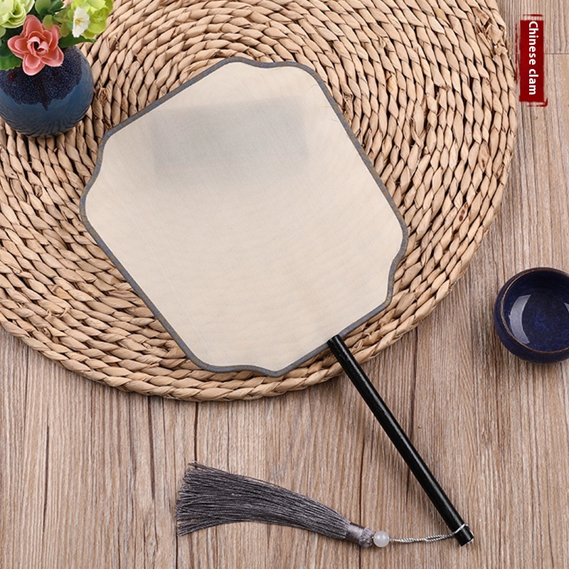 Ebony Silk Cooked Silk Special-shaped Blank Round Fan Fine Brush Hand-painted Palace Fan Diy Happy Fan Production Advertising Fan Manufacturing