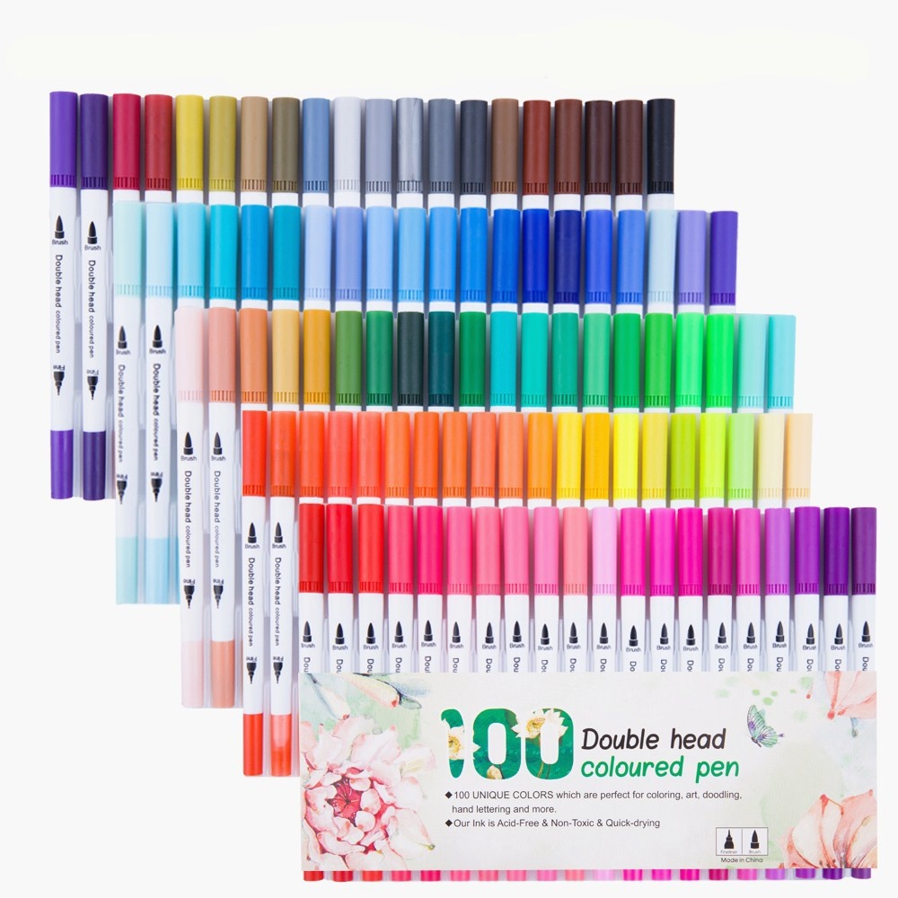 Double-head Hook Line Pen Color Marker Soft-head Watercolor Pen Art Supplies Children's Gift Painting Set